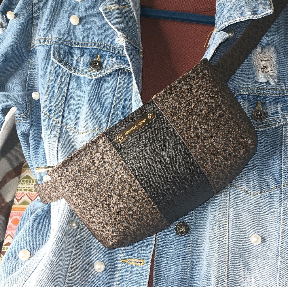 MICHAEL Michael Kors Brown and Black Logo Panel Belt Bag
